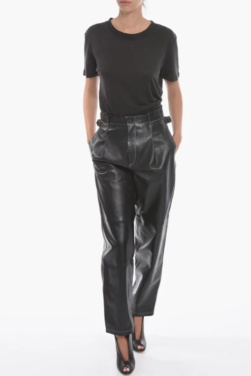 Hot Pantaloni a Vita Alta SHOBAK in Pelle a Una Pince Donna Pantaloni