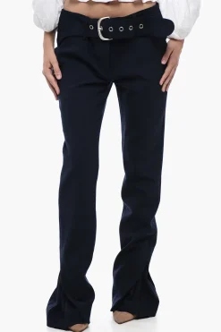 New Pantaloni a Vita Bassa con Dettaglio Plisse Donna Pantaloni