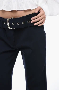 New Pantaloni a Vita Bassa con Dettaglio Plisse Donna Pantaloni