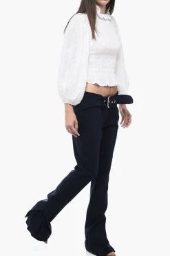 New Pantaloni a Vita Bassa con Dettaglio Plisse Donna Pantaloni