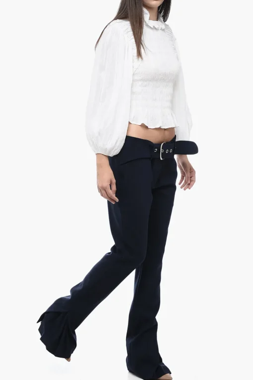 New Pantaloni a Vita Bassa con Dettaglio Plisse Donna Pantaloni