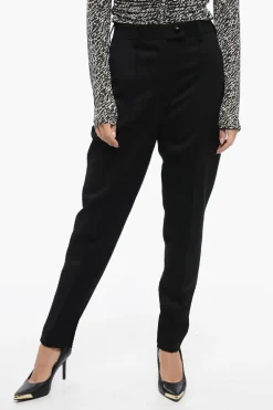 New Pantaloni ad 1 Pince in Misto Lana Vergine Twill Donna Pantaloni