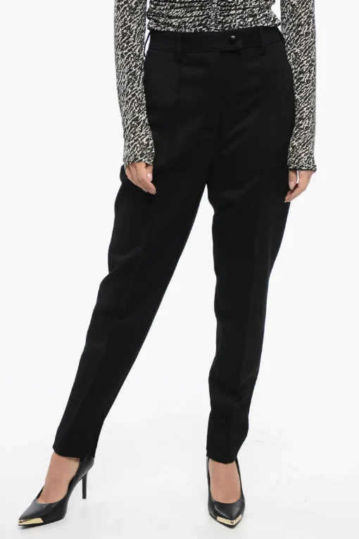 New Pantaloni ad 1 Pince in Misto Lana Vergine Twill Donna Pantaloni