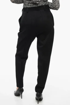 New Pantaloni ad 1 Pince in Misto Lana Vergine Twill Donna Pantaloni