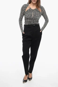New Pantaloni ad 1 Pince in Misto Lana Vergine Twill Donna Pantaloni
