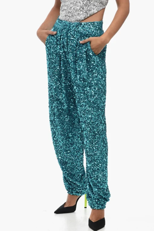 Fashion Pantaloni ALEXA in Paillettes a Gamba Ampia Donna Pantaloni