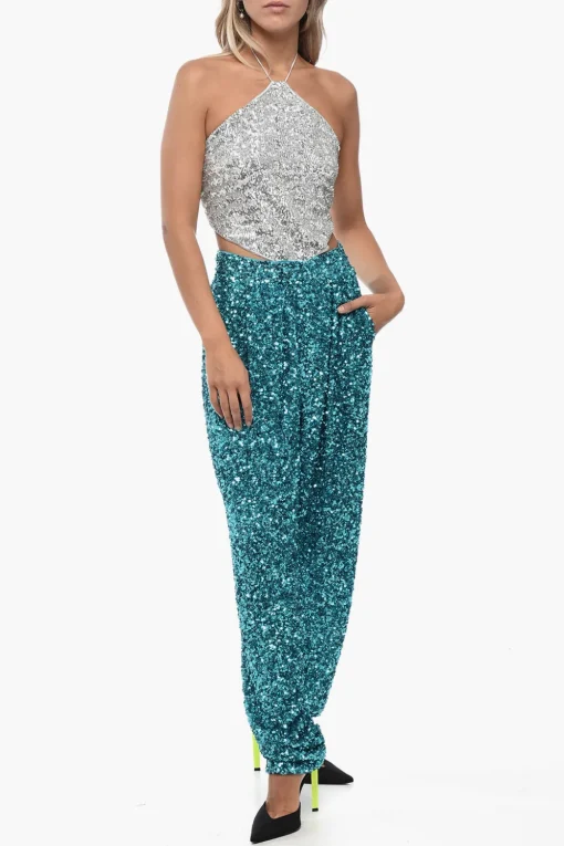 Fashion Pantaloni ALEXA in Paillettes a Gamba Ampia Donna Pantaloni