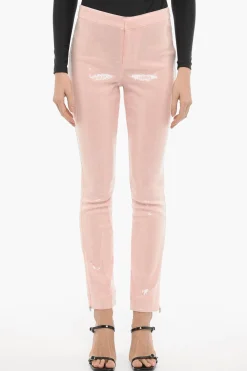 Hot Pantaloni Bootcut con Paillettes e Zip alla Caviglia Donna Pantaloni
