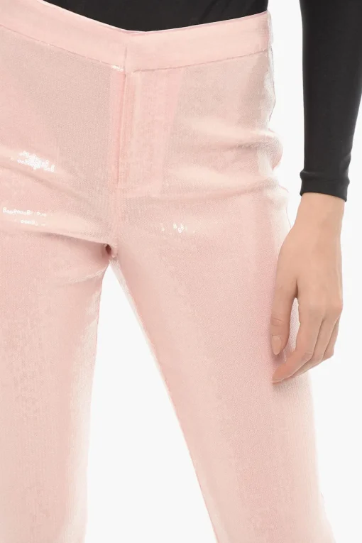 Hot Pantaloni Bootcut con Paillettes e Zip alla Caviglia Donna Pantaloni