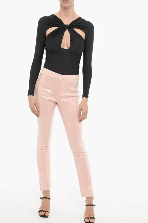 Hot Pantaloni Bootcut con Paillettes e Zip alla Caviglia Donna Pantaloni