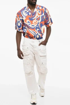 Outlet Pantaloni Cargo a Vita Regolare con Bottoni Logati Uomo Pantaloni