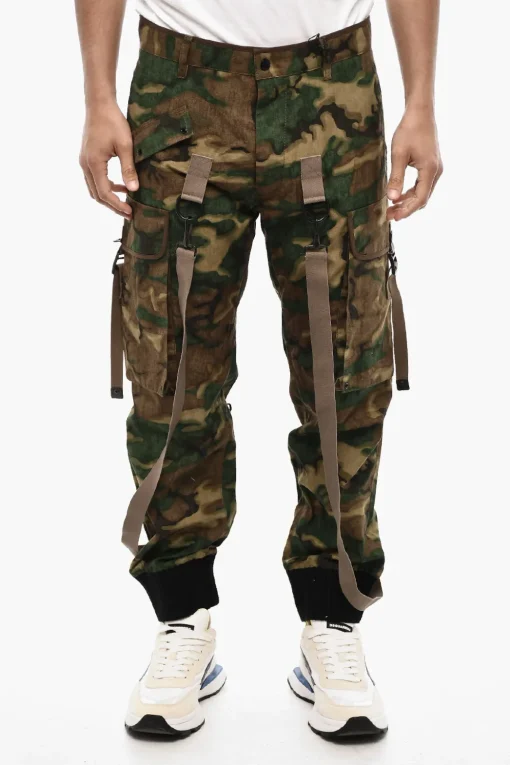New Pantaloni Cargo Camouglage con Bretelle Uomo Pantaloni