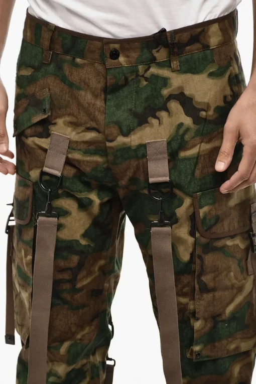 New Pantaloni Cargo Camouglage con Bretelle Uomo Pantaloni