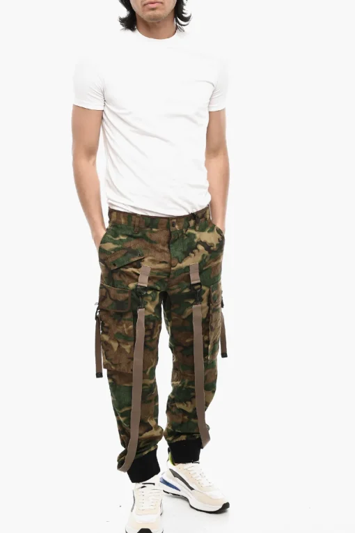 New Pantaloni Cargo Camouglage con Bretelle Uomo Pantaloni