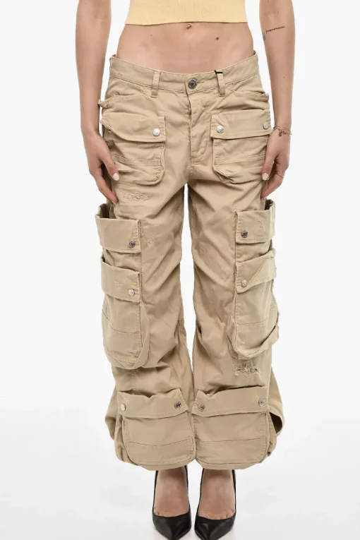 Pantaloni Cargo Distressed Con Bottoni Logati>Dsquared2 Outlet