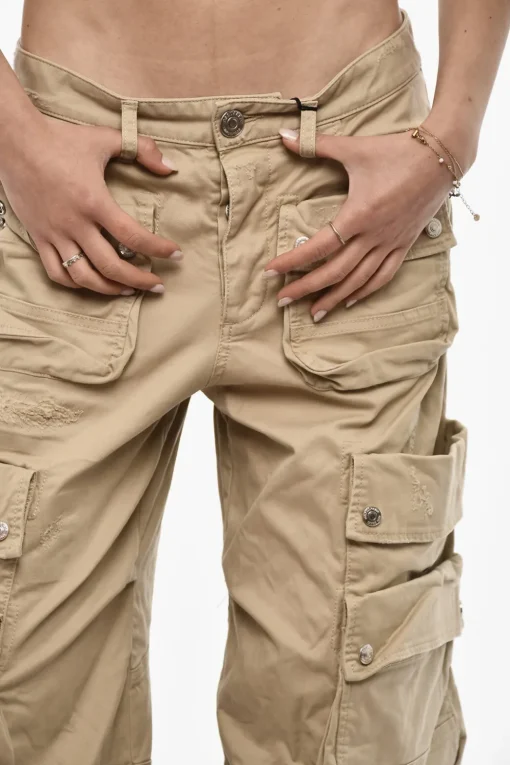 Pantaloni Cargo Distressed Con Bottoni Logati>Dsquared2 Outlet