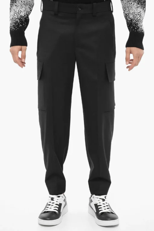 Clearance Pantaloni Cargo FIREMAN Loose Fit con Bottone alla Caviglia Uomo Pantaloni