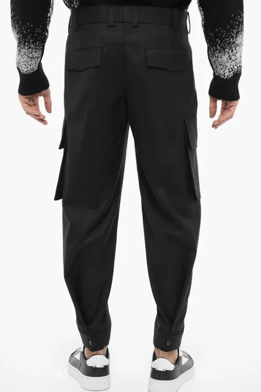 Clearance Pantaloni Cargo FIREMAN Loose Fit con Bottone alla Caviglia Uomo Pantaloni
