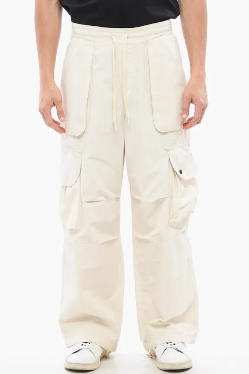 Discount Pantaloni Cargo in Cotone e Nylon con Patch Logo sul Retro Uomo Pantaloni
