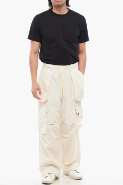 Discount Pantaloni Cargo in Cotone e Nylon con Patch Logo sul Retro Uomo Pantaloni