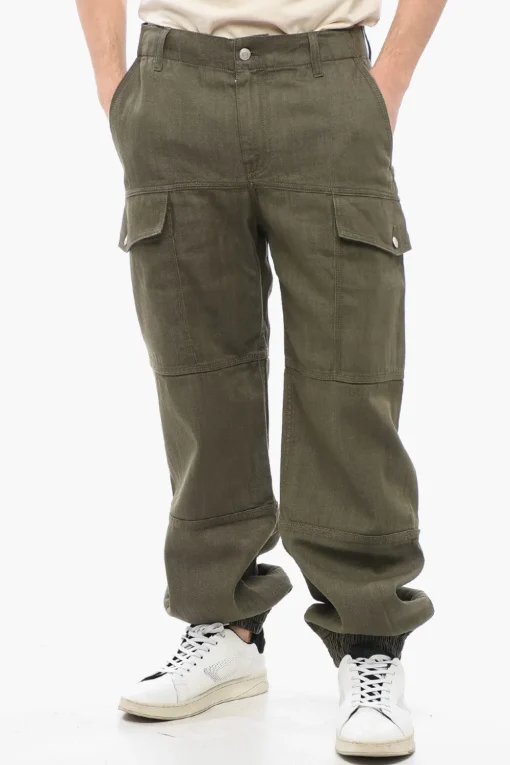 Outlet Pantaloni Cargo in Cotone con Polsini Uomo Pantaloni