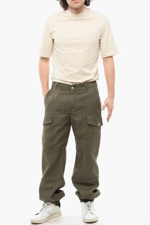Outlet Pantaloni Cargo in Cotone con Polsini Uomo Pantaloni