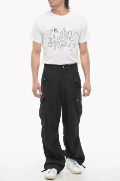 Pantaloni Cargo in Cotone con Bottoni Logati></noscript>Rhude New