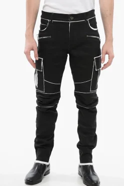 Pantaloni Cargo in Cotone Spalmato con Dettagli a Contrasto>Balmain Discount