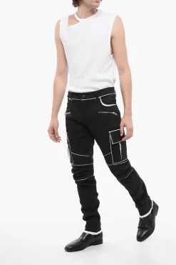 Pantaloni Cargo in Cotone Spalmato con Dettagli a Contrasto></noscript>Balmain Discount