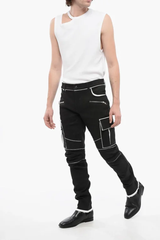 Pantaloni Cargo in Cotone Spalmato con Dettagli a Contrasto>Balmain Discount