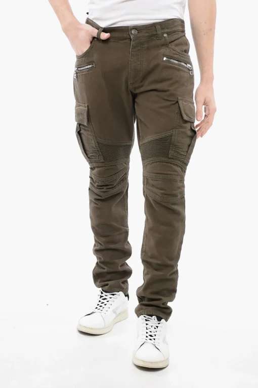 Pantaloni Cargo in Denim con Dettagli Biker>Balmain Clearance