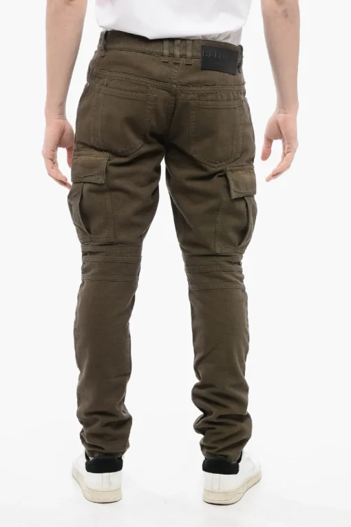 Pantaloni Cargo in Denim con Dettagli Biker>Balmain Clearance