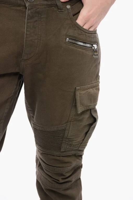 Pantaloni Cargo in Denim con Dettagli Biker>Balmain Clearance