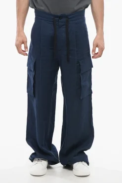 Outlet Pantaloni Cargo in Lino ad 1 Pince Uomo Pantaloni