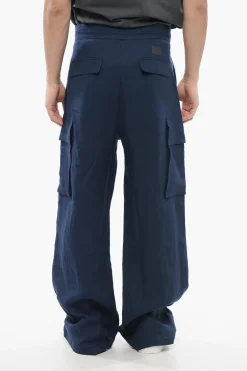 Outlet Pantaloni Cargo in Lino ad 1 Pince Uomo Pantaloni