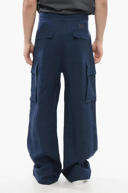 Outlet Pantaloni Cargo in Lino ad 1 Pince Uomo Pantaloni