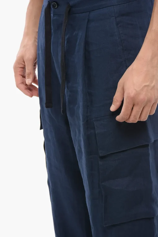 Outlet Pantaloni Cargo in Lino ad 1 Pince Uomo Pantaloni