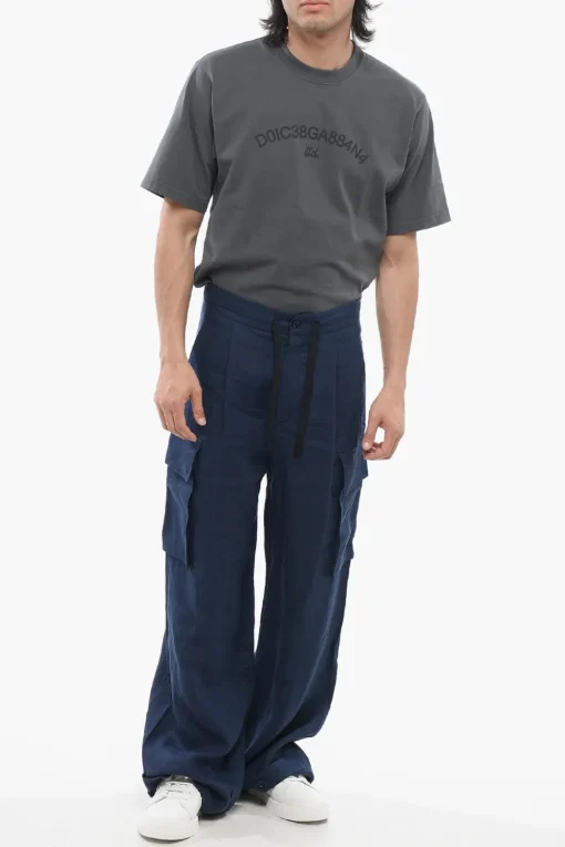 Outlet Pantaloni Cargo in Lino ad 1 Pince Uomo Pantaloni