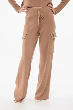 New Pantaloni Cargo in Misto Cashmere con Elastico in Vita Donna Pantaloni