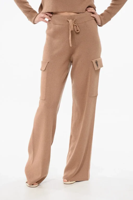 New Pantaloni Cargo in Misto Cashmere con Elastico in Vita Donna Pantaloni