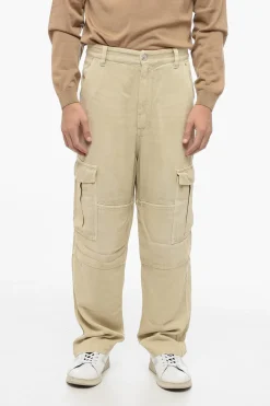 Outlet Pantaloni Cargo in Tessuto Twill con Passanti Uomo Pantaloni