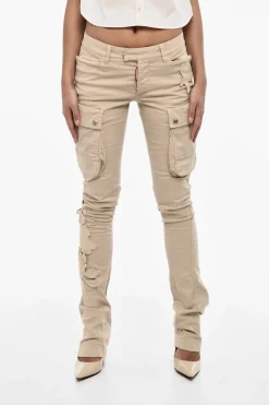 Discount Pantaloni Cargo in Twill di Cotone a Vita Regolare con Applicazioni Floreali Donna Pantaloni