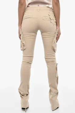 Discount Pantaloni Cargo in Twill di Cotone a Vita Regolare con Applicazioni Floreali Donna Pantaloni