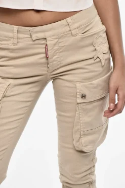 Discount Pantaloni Cargo in Twill di Cotone a Vita Regolare con Applicazioni Floreali Donna Pantaloni