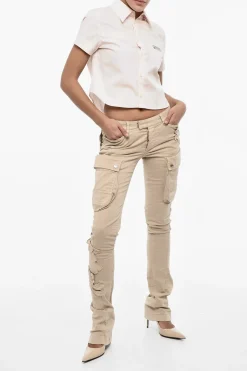 Discount Pantaloni Cargo in Twill di Cotone a Vita Regolare con Applicazioni Floreali Donna Pantaloni