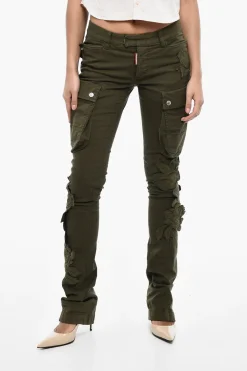 Pantaloni Cargo in Twill di Cotone a Vita Regolare con Applicazioni Floreali>Dsquared2 Fashion