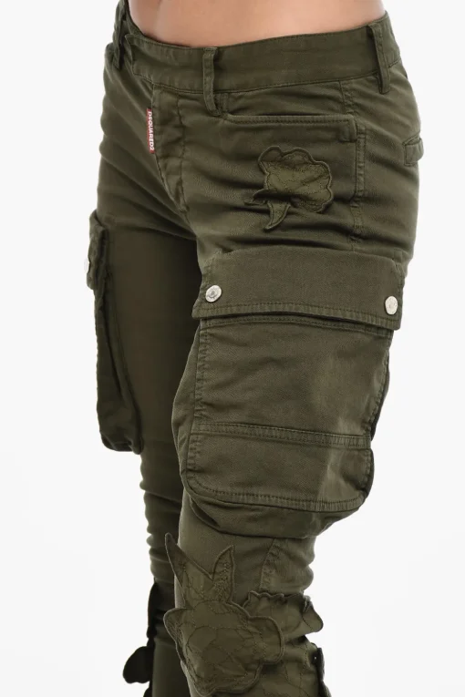 Pantaloni Cargo in Twill di Cotone a Vita Regolare con Applicazioni Floreali>Dsquared2 Fashion