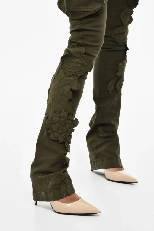 Pantaloni Cargo in Twill di Cotone a Vita Regolare con Applicazioni Floreali>Dsquared2 Fashion