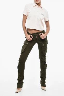 Pantaloni Cargo in Twill di Cotone a Vita Regolare con Applicazioni Floreali></noscript>Dsquared2 Fashion