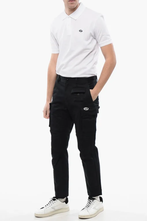 New Pantaloni Cargo P-COR-CL in Tinta Unita con Logo Oval-D Uomo Pantaloni